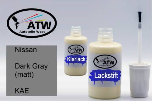 Nissan, Dark Gray (matt), KAE: 20ml Lackstift + 20ml Klarlack - Set, von ATW Autoteile West.